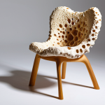 **

Prompt: *Modern furniture design, chair made from mycelium, unique organic shape, sustainable material, bright studio lighting, showcasing innovation.*

**