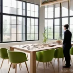 버섯 소재의 물리적 특성 - **Prompt:** A vibrant, futuristic architectural studio where a diverse team of architects, dressed i...