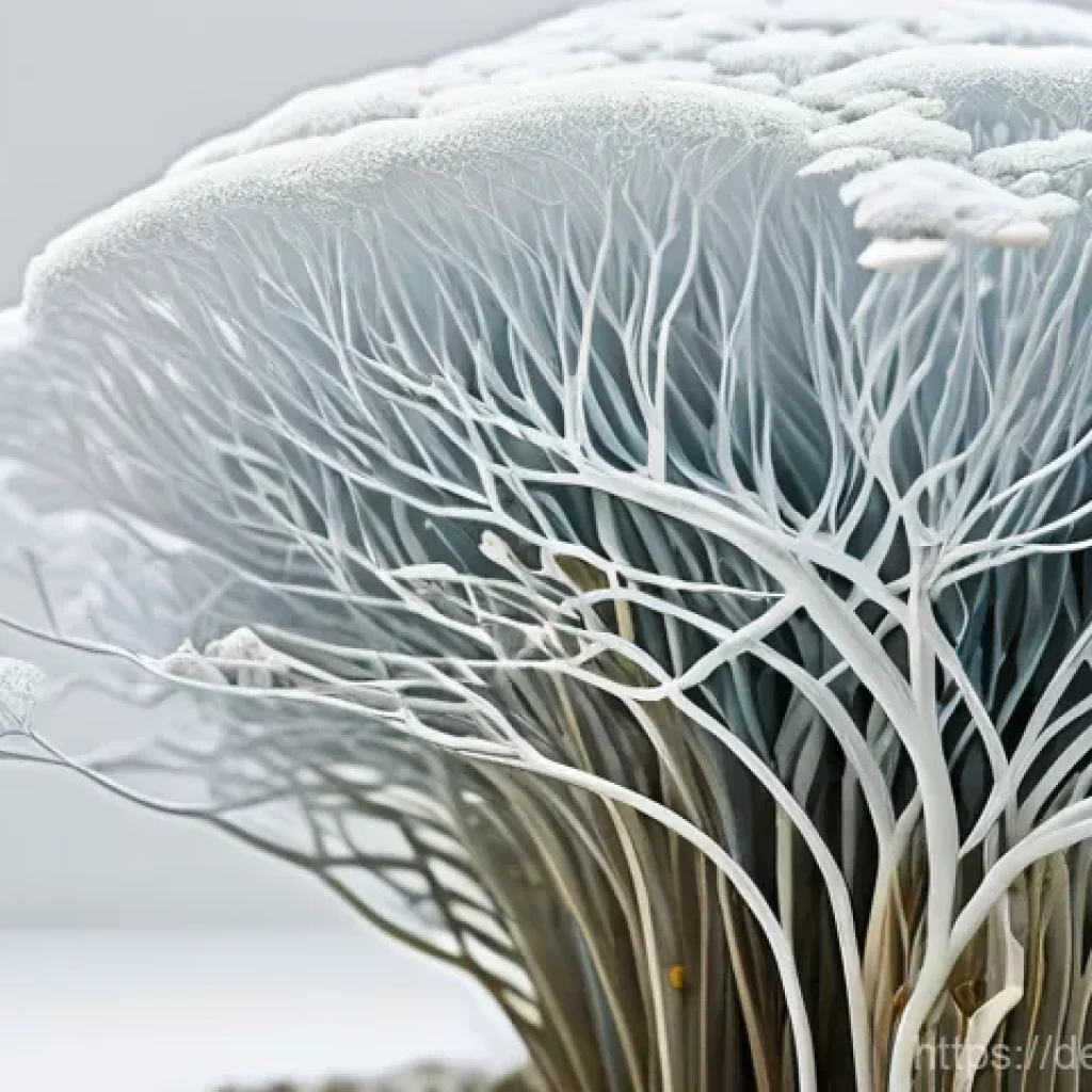 버섯 기반 소재의 생산 및 유통 - **Image Prompt: The Mycelial Architect's Blueprint**
    "A close-up, dynamic shot of intricate whit...
