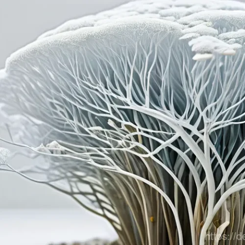 버섯 기반 소재의 생산 및 유통 - **Image Prompt: The Mycelial Architect's Blueprint**
    "A close-up, dynamic shot of intricate whit...
