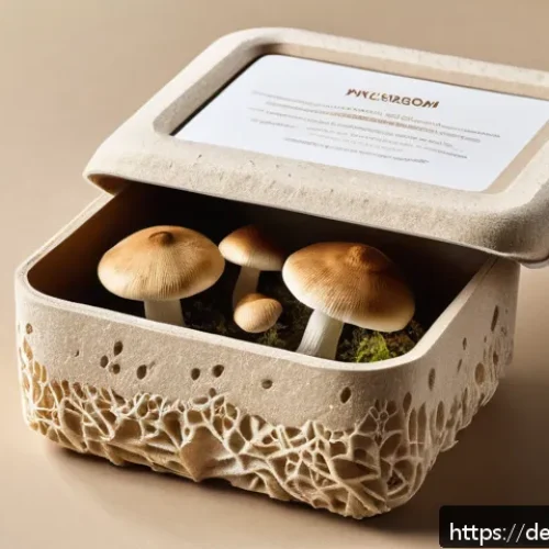 Home 30 버섯 기반 소재의 환경적 이점 - A close-up, hyper-realistic image of eco-friendly packaging made entirely from mushroom mycelium, sh...