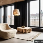 Home 23 버섯 기반 소재의 소비 시장 - A modern eco-friendly living room interior in a stylish Berlin apartment showcasing sustainable furn...