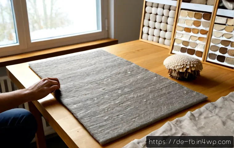 Home 15 버섯 섬유의 텍스타일 혁신 - Photorealistic sustainable textile laboratory in Germany, a German materials scientist examining sof...